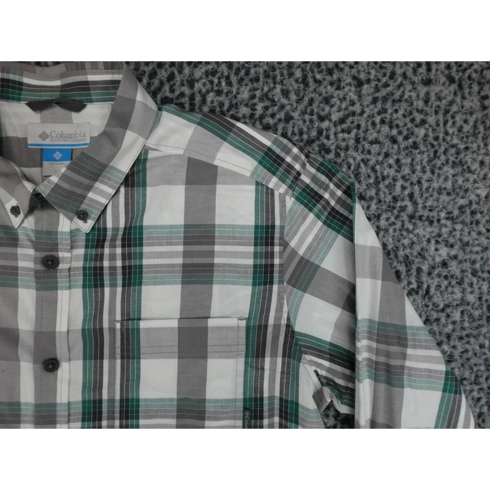 Columbia Plaid Button Down Shirt Mens‎ Large Green Gray Long Sleeve Outdoor